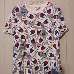 Champion Logo T-Shirt in White, Blue, and Red